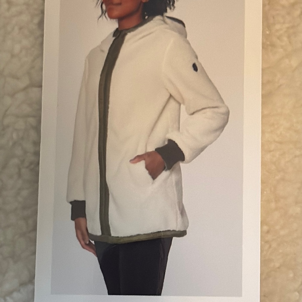 Women's White and Green Hooded Jacket